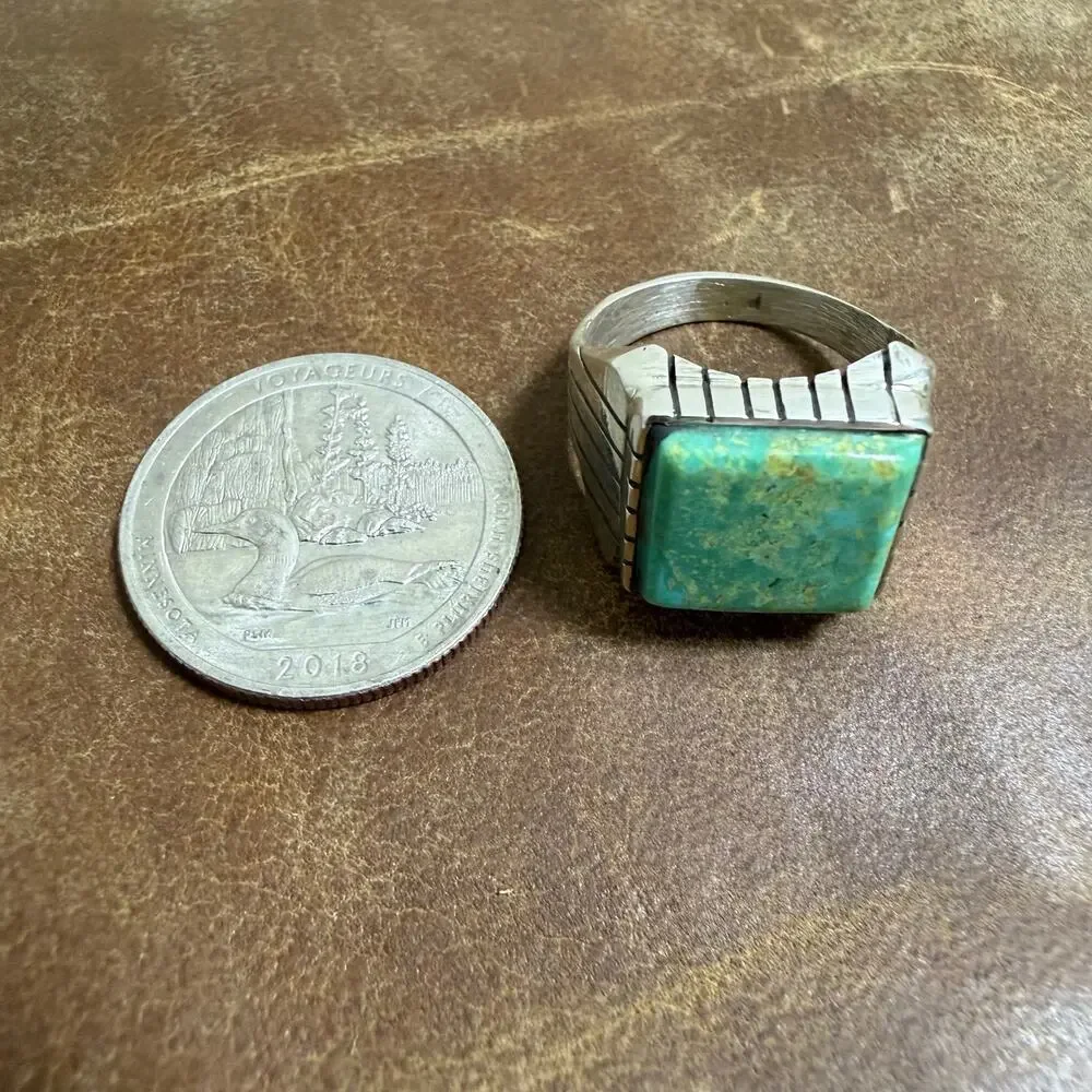 Native American Kingman Turquoise & Sterling Silver Ring Size 8.5 Trevor Jack